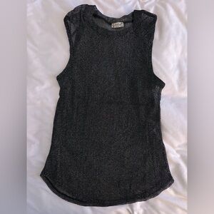 Free People Sheer Sleeveless Black/Charcoal with Silver Shimmer Top - size XS